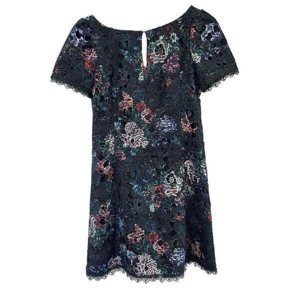 $495 Marchesa Notte Women's Black Floral Cutout Lace Overlay Shift Dress Size 8 - Picture 1 of 6